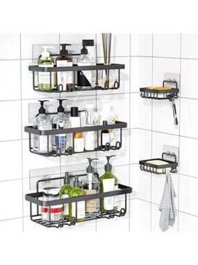 Shower Caddy Set No Drill Bathroom Organizer Shelf Stainless Steel Rack